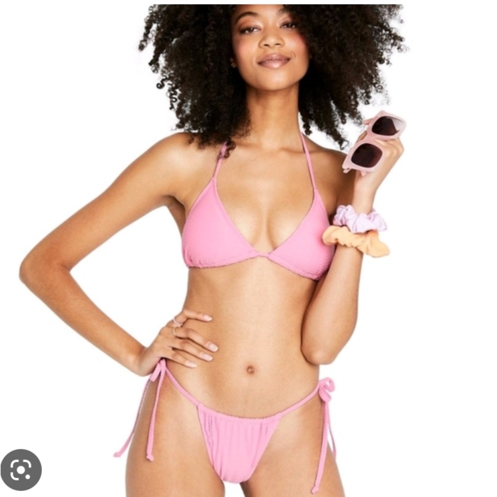 Stoney Clover Lane X Target bubblegum pink textured triangle bikini set sm/md